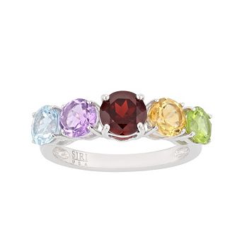 SIRI USA by TJM Sterling Silver Faceted Multi Semi-Precious Stones Ring