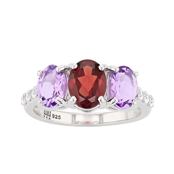 SIRI USA by TJM Sterling Silver Faceted Garnet & Amethyst Cubic Zirconia Accent Ring