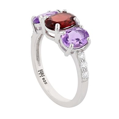 SIRI USA by TJM Sterling Silver Faceted Garnet & Amethyst Cubic Zirconia Accent Ring
