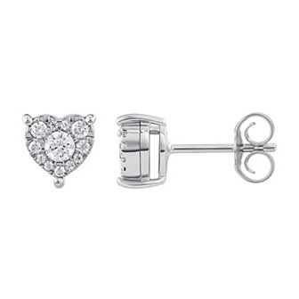 10k White Gold 1/5 Carat T.W. Diamond Heart Stud Earrings