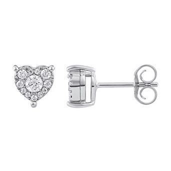 10k White Gold 1/5 Carat T.W. Diamond Heart Stud Earrings
