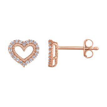 10k Rose Gold 1/5 Carat T.W. Diamond Heart Earrings