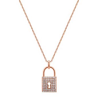 10k Rose Gold 1/5 Carat T.W. Diamond Lock Pendant Necklace
