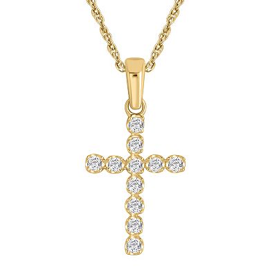 10k Gold 1/5 Carat T.W. Diamond Cross Pendant Necklace