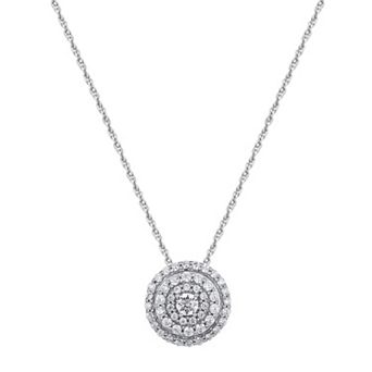 10k White Gold 1/3 Carat T.W. Diamond Circle Cluster Pendant Necklace