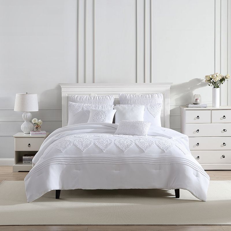 Marie Claire Washed Embroidered Comforter Set with Shams, White, Queen