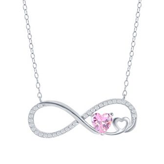 Argento Bella Sterling Silver Gemstone Infinity Double Heart Pendant Necklace
