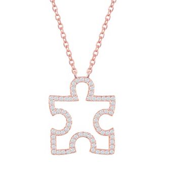 Argento Bella Cubic Zirconia Open Puzzle Piece Pendant Necklace