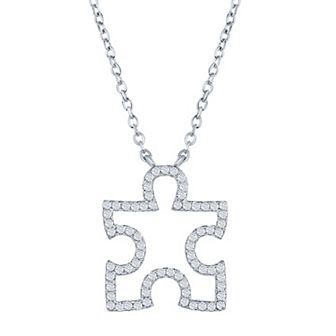 Argento Bella Cubic Zirconia Open Puzzle Piece Pendant Necklace