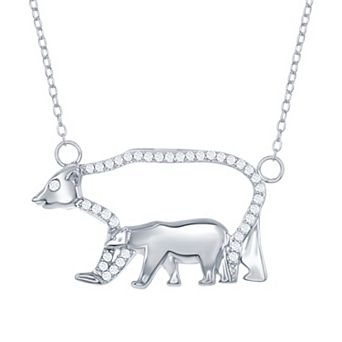 Argento Bella Sterling Silver Cubic Zirconia Open Bear & Cub Pendant Necklace