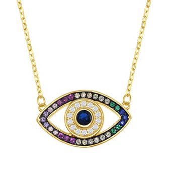 Argento Bella Rainbow Cubic Zirconia Evil Eye Pendant Necklace