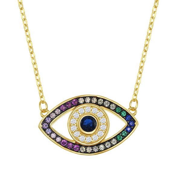 Rainbow Cubic Zirconia Evil Eye Pendant Necklace