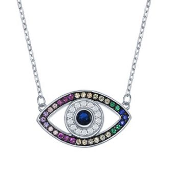 Argento Bella Rainbow Cubic Zirconia Evil Eye Pendant Necklace