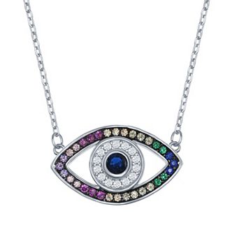 Argento Bella Rainbow Cubic Zirconia Evil Eye Pendant Necklace