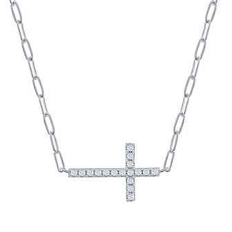 Argento Bella Sideways Cross Paper Clip Necklace