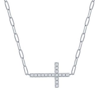 Argento Bella Sideways Cross Paper Clip Necklace