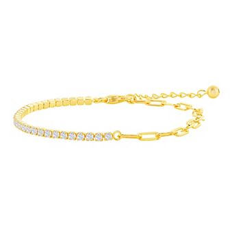 Argento Bella Cubic Zirconia Half Tennis & Half Paper Clip Bracelet