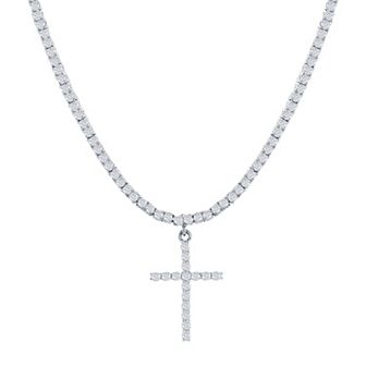 Argento Bella Cubic Zirconia Cross Pendant Tennis Chain Necklace