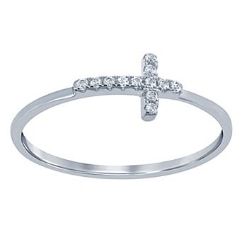 Argento Bella Sterling Silver Cubic Zirconia Cross Ring