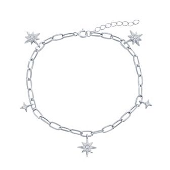 Argento Bella Cubic Zirconia North Star Paper Clip Bracelet