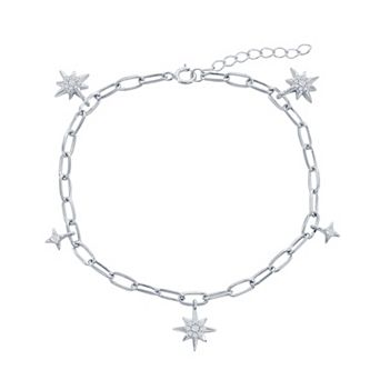 Argento Bella Cubic Zirconia North Star Paper Clip Bracelet