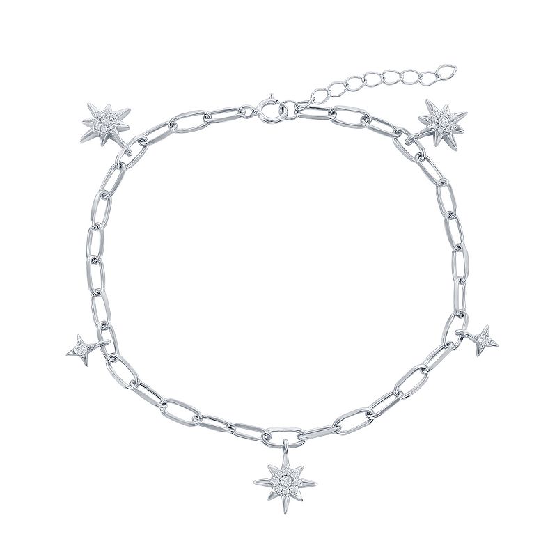 Cubic Zirconia North Star Paper Clip Bracelet, Womens, Size: 9-10 ADJ, 