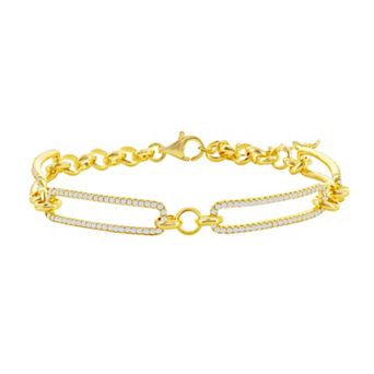 Argento Bella Cubic Zirconia Paper Clip Bracelet