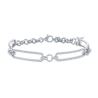 Argento Bella Cubic Zirconia Paper Clip Bracelet