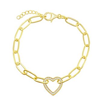 Argento Bella Cubic Zirconia Open Heart Paper Clip Bracelet