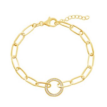 Argento Bella Cubic Zirconia Open Circle Paper Clip Bracelet