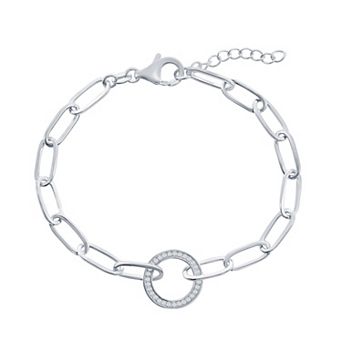Argento Bella Cubic Zirconia Open Circle Paper Clip Bracelet