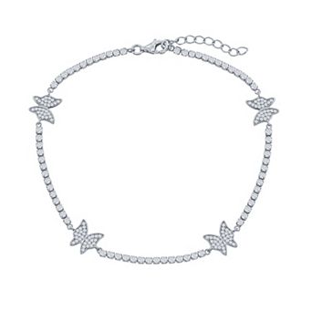 Argento Bella Cubic Zirconia Butterfly Tennis Anklet