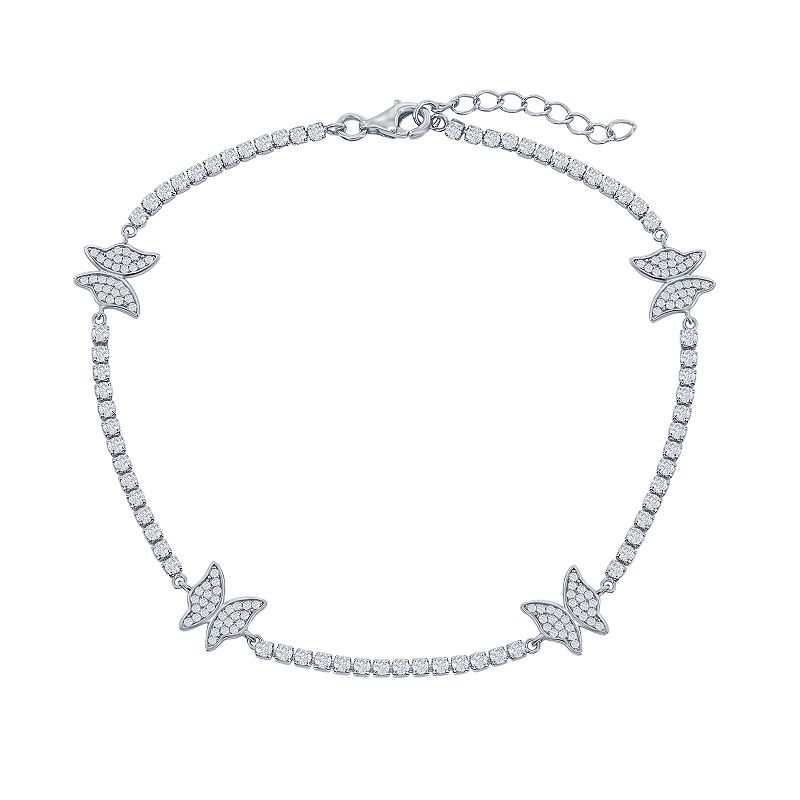 Cubic Zirconia Butterfly Tennis Anklet, Womens, Size: 9-10 ADJ, White