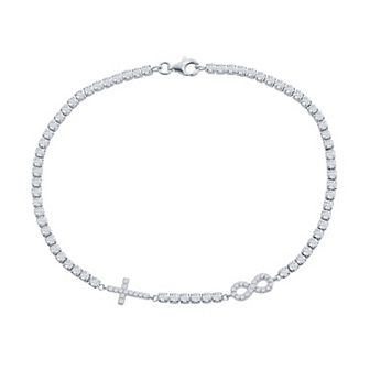 Argento Bella Cubic Zirconia Infinity & Cross Tennis Bracelet