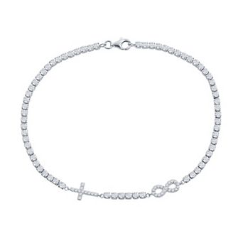 Argento Bella Cubic Zirconia Infinity & Cross Tennis Bracelet