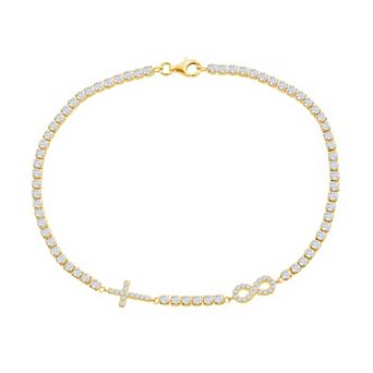 Argento Bella Cubic Zirconia Infinity & Cross Tennis Anklet