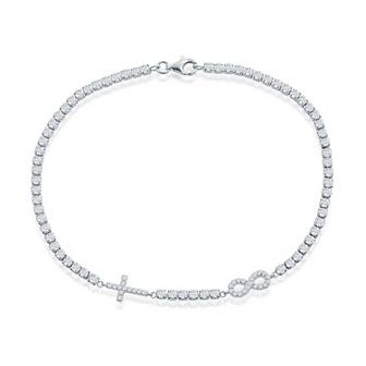 Argento Bella Cubic Zirconia Infinity & Cross Tennis Anklet