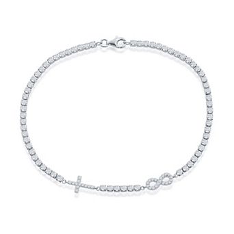 Argento Bella Cubic Zirconia Infinity & Cross Tennis Anklet