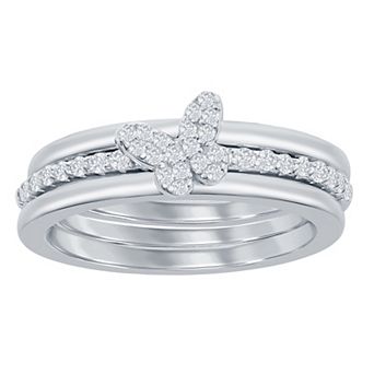 Argento Bella Sterling Silver 3 pc Butterfly Cubic Zirconia Ring