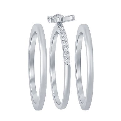 Argento Bella Sterling Silver 3 Piece Butterfly Cubic Zirconia Ring