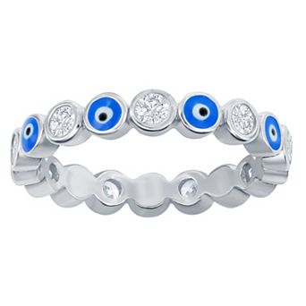 Argento Bella Sterling Silver Cubic Zirconia & Evil Eye Blue Enamel Ring