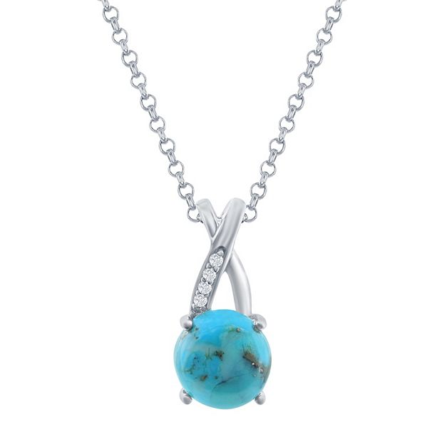 Sterling Silver Turquoise Cubic Zirconia Bale Pendant Necklace