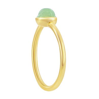 Sterling Silver Gold Plated Genuine Jade Solitaire Ring