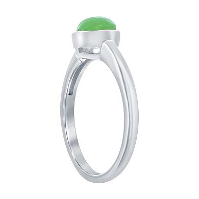 Sterling Silver Genuine Jade Solitaire Ring