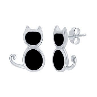 Nautica Rocks Sterling Silver Gemstone Cat Stud Earrings
