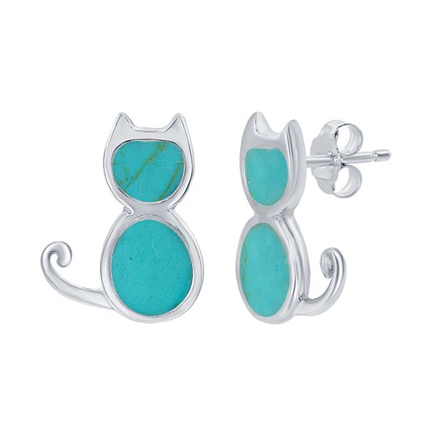 Sterling Silver Gemstone Cat Stud Earrings