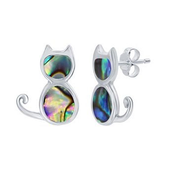 Nautica Rocks Sterling Silver Gemstone Cat Stud Earrings