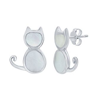 Nautica Rocks Sterling Silver Gemstone Cat Stud Earrings