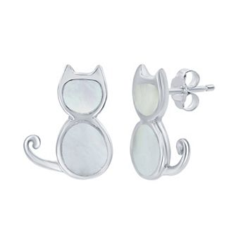 Nautica Rocks Sterling Silver Gemstone Cat Stud Earrings