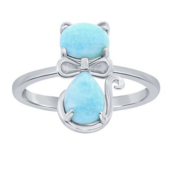 Nautica Rocks Sterling Silver Genuine Larimar Cat Ring
